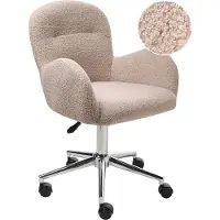 Beliani Bürostuhl Beige Stoffbezug Bouclé mit Armlehnen Rollen Gasdruckfeder Höhenverstellbar Drehbar Büro Wohnzimmer Esszimmer Drehstuhl