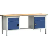 KLK Werkbank PW 700 B2000xT700xH840mm Buche Multiplex grau enzianblau 2Schubl.2Türen