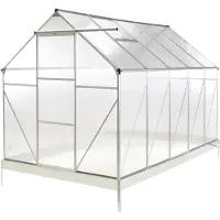 Beliani Gewächshaus Silber Aluminium u. Polycarbonat 4 mm 190x315x230 cm mit Bodenankern Schiebetür Dachfenster UV-Schutz Walk-In Tropenhaus für Garten