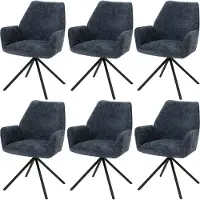 Mendler 6er-Set Esszimmerstuhl MCW-G67, Küchenstuhl Stuhl mit Armlehne, drehbar Auto-Position, Chenille MVG dunkelblau
