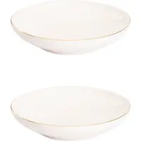 Maastricht porselein Ligne D’or große tiefe Teller - 2er-Set, Porzellan, Ø 19 cm, Elfenbein weiß goldener Rand, für Pasta, Suppe