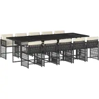 vidaXL 11-tlg. Garten-Essgruppe mit Kissen Schwarz Poly Rattan