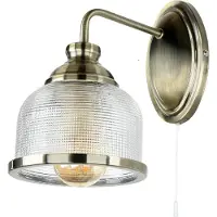 Licht-Erlebnisse Wandleuchte mit Schalter Metall Glas 24,5 cm hoch in Messing Antik E27 Jugendstil