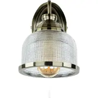 Licht-Erlebnisse Wandleuchte mit Schalter Metall Glas 24,5 cm hoch in Messing Antik E27 Jugendstil