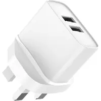 Jaym , Doppeltes USB-A-Ladegerät 12 W 2,4 A mit UK- und Dubai-Stecker, Weiß