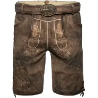 Spieth & Wensky Finnland Trachten Lederhose Kurzhose Antik mit Gürtel , Größe:56/2XL, Farbe:Holz