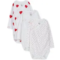 Petit Bateau Body l/ä - 3er-Pack - Weiß m. Herzen - - 3 mt - Body L/Ä