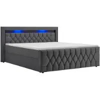 Juskys Boxspringbett Leona Samt 140x200 cm in Grau – mit LEDs, Topper & Federkern-Matratzen