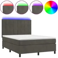 Syfax Boxspringbett mit Matratze & LED Dunkelgrau 140x200 cm Samt
