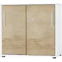 Schäfer Shop Schiebetürenschrank SET UP, abschließbar, 2 Ordnerhöhen, B 800 x T 420 x H 788 mm, weiß/Wildeiche