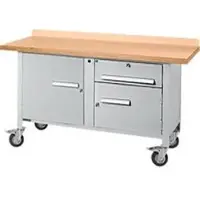 Schäfer Shop Mobile Werkbank PWi 150-3, Buche-Dekor Multiplexplatte, bis 400 kg, B 1500 x T 700 x H 840 mm