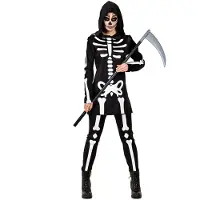 Boland Damenkostüm Skeleton Woman – Zweiteiliger Skelett-Look mit Kapuze Leggings