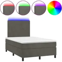 Syfax Boxspringbett mit Matratze & LED Dunkelgrau 120x200 cm Samt