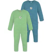 Normani Outdoor Sports 2er Pack Baby Merino Strampler Waverly in Grün/Blau | Gr.: 56