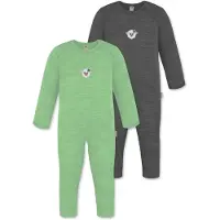 Normani Outdoor Sports 2er Pack Baby Merino Strampler Waverly in Grün/Anthrazit | Gr.: 74