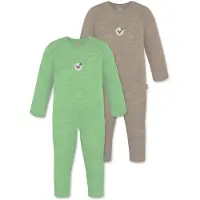 Normani Outdoor Sports 2er Pack Baby Merino Strampler Waverly in Grün/Beige | Gr.: 92