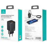 Usams Ład. Netzwerk. 1Xusb-C+1Xusb T43 33W Pd3.0 +Qc3.0 + Kabel U63 Usb-C To Lightning Schwarz/Schwarz Usktz01