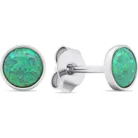 Brilio Silver Silver stud earrings with green synthetic opals EA579WG