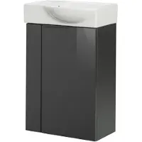Fackelmann SBC LUNA Gäste WC Set 2-teilig 45 cm, Anthrazit, rechts, Keramik Hahnloch links