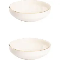 Maastricht porselein Ligne D’or große Schalen - 2er-Set, Porzellan, Ø 15 cm, Elfenbein weiß goldener Rand, für Müsli, Salat oder als Beilagenschale