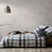 Fleuresse gewebte Edelflanell Bettwäsche Lech Karo grau 240x220 cm + 2x 80x80 cm - grau;beige