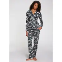 S.oliver Red Label Pyjamahose , Damen, Gr. 48/50, N-Gr, grün (dunkelgrün, rosa, geblümt), Single Jersey, Obermaterial: 50% Baumwolle, 50% Viskose, geblümt, Basic, Hosen Pyjamahose, mit schönem Allovermuster