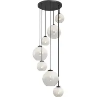QAZQA Moderne Hängelampe schwarz mit weißem Glas rund 7-flammig - Misty