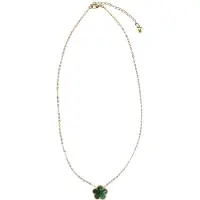 Manfield Goldfarbene Kette mit grüner Blume | Größe Onesize