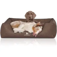 Knuffelwuff Orthopädisches Hundebett Chesapeake aus Laser gestepptem marmoriertem Kunstleder XL 105 x 75cm Braun