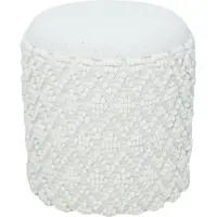 FineBuy Sitzhocker Runder Hocker mit Stauraum Wolle Ø 40 cm Weiss Beistellhocker