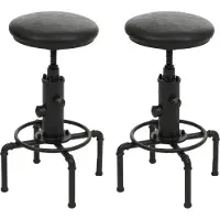 Mendler 2er-Set Barhocker MCW-N23, Barstuhl Tresenhocker höhenverstellbar drehbar Industrial Metall Kunstleder schwarz