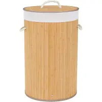 WDMT Bambus Wäschekorb mit Deckel – 54 Liter – Ø35 x 57 cm – Braun