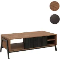 Mendler Couchtisch HWC-O40, Wohnzimmertisch Sofatisch, Staufächer Schiebetür MDF Metall Melamin 42x120x60cm natur