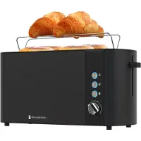 Kitchenbrothers Toaster - Toaster - 6 Bräunungsstufen - 2 Extra Lange Schlitze - 1520W - Schwarz