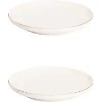 Maastricht porselein Ligne D’or große flache Teller - 2er-Set, Porzellan, Ø 21 cm, Elfenbein weiß goldener Rand, für Frühstück, Brotzeit