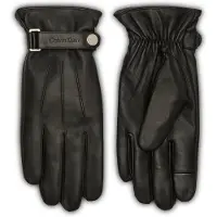 Calvin Klein Lederhandschuhe JEANS "LOGO STRAP SMOOTH LEATHER GLOVES", Herren, Gr. L/XL, schwarz, Schafsleder, unifarben, Handschuhe Lederhandschuhe, Perfekt für den Alltag