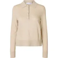 Selected Damen Tops & T-Shirts Slfthea Ls Knit Merino Collar Neck - Beige - Größe XS