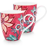 Pip studio Becher Flower Festival Dunkelrosa 350 ml (2-teilig)
