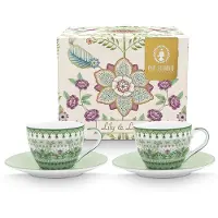 Pip studio Espressotasse & Untertasse Lily & Lotus Light Green 120 ml (Set von 2)