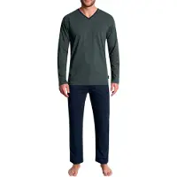Tom Tailor Pyjama "Nevada" 2 tlg. Streifendesign, Langarm, V-Ausschnitt, lange Hose, atmungsaktiv