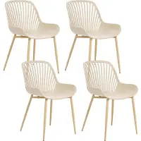Beliani Set aus 4 Esszimmerstühlen beige Kunststoffgestell Eisenbeine in Holzoptik für den Essbereich
