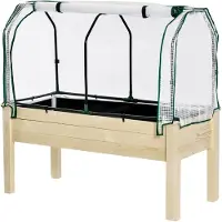 Aosom Hochbett, aufrollbarer Folienbezug, Naturholzrahmen, Stoffbespannung, Ablauflöcher, 121 x 55 x 117 cm