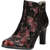 LAURA VITA Damen Stiefelette Leder mit Glanzeffekt florales Muster Albane 198, Größe:38 EU, Farbe:Rosa