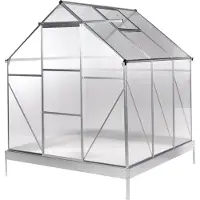Beliani Gewächshaus Silber Aluminium u. Polycarbonat 4 mm 191x190x197 cm mit Bodenankern Schiebetür Dachfenster UV-Schutz Walk-In Tropenhaus für Garten