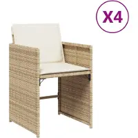 vidaXL Gartenstühle mit Kissen 4 Stk. Beige Poly Rattan