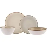 Karaca Aria Beige Reactive Geschirr Set Kombigeschirr Tafelservice Geschirrset Tellerset für 6 Personen 24 teilig