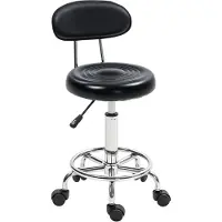 HOMCOM Rollhocker mit Lehne Kunstleder Schwarz 32L x 40B x 70-86H cm