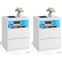Vasagle Nachttisch mit verstellbarer LED-Beleuchtung wolkenweiß LET634W01