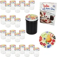 MamboCat 25er Set Sturzglas 230ml HOCH Einmachglas TO66 Comic-Obst Deckel Rezept-Heft