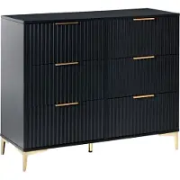 Beliani Kommode Schwarz Geriffelte Optik 6 Schubladen Goldene Griffe Metallbeine Modernes Design für Schlafzimmer Wohnzimmer